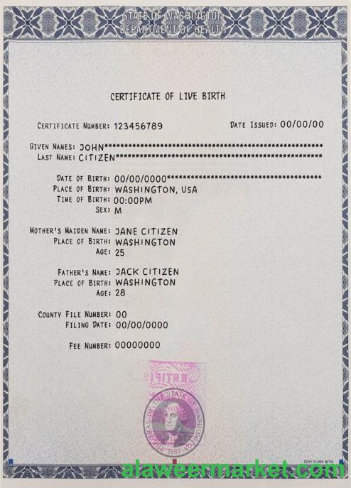 Washington certificate of live birth